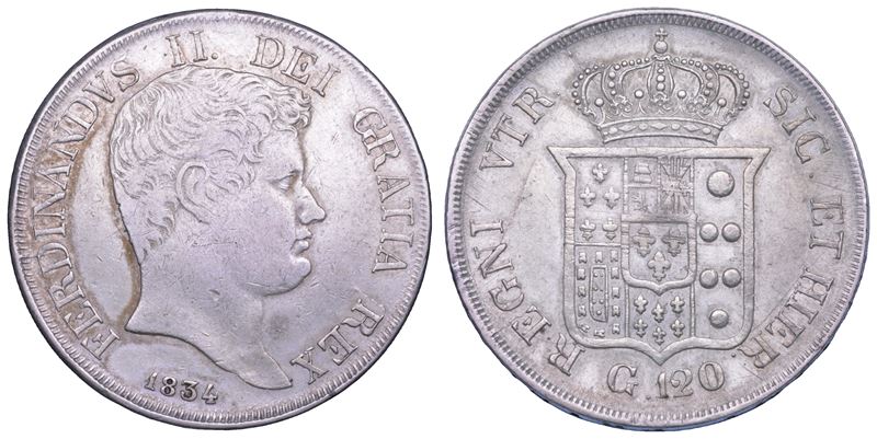 NAPOLI. FERDINANDO II DI BORBONE, 1830-1859. Piastra da 120 Grana 1834.  - Auction Light Numismatics - Cambi Casa d'Aste