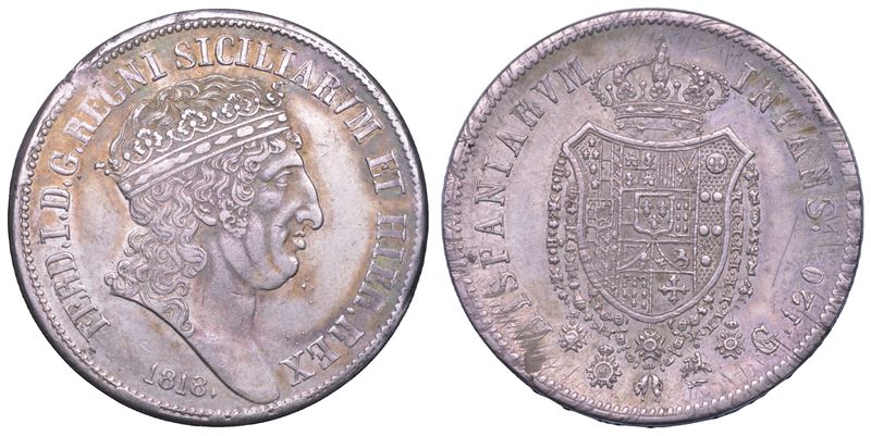 NAPOLI. FERDINANDO I DI BORBONE, 1816-1825. Piastra da 120 Grana 1818.  - Auction Light Numismatics - Cambi Casa d'Aste