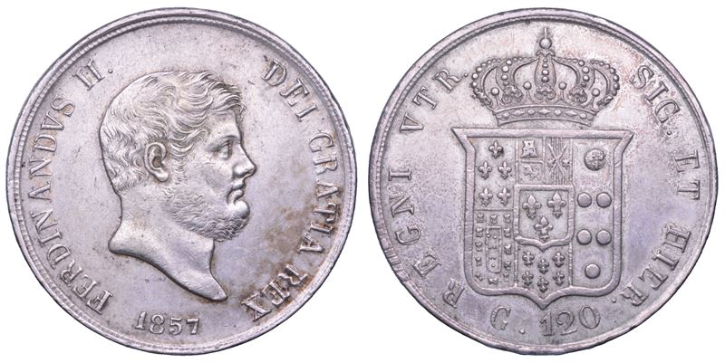 NAPOLI. FERDINANDO II DI BORBONE, 1830-1859. Piastra da 120 Grana 1857.  - Asta Numismatica Light - Cambi Casa d'Aste
