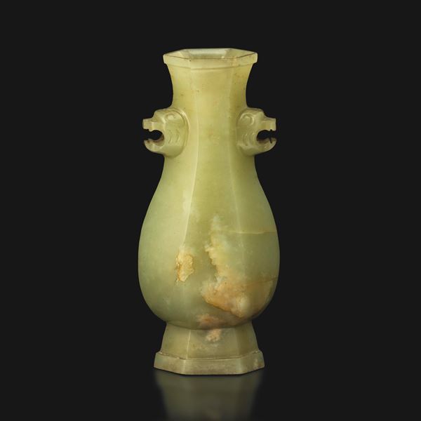 Jade vase with relief decoration of dragons, China, Qing Dynasty, 19th century.