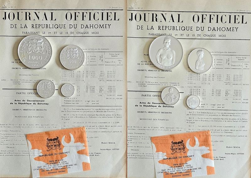 DAHOMEY. Serie composta da 1000, 500, 200, 100 Franchi 1971 del decimo anniversario dell'indipendenza.  - Asta Numismatica Light - Cambi Casa d'Aste
