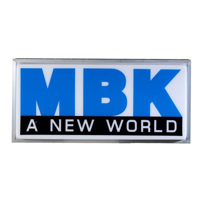 Insegna luminosa, “MBK A New World”, plexiglass e struttura in acciaio (anni ’90)