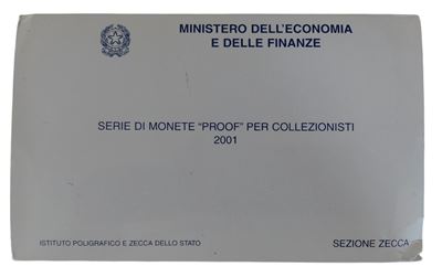 Italia, 2001. Divisionale in lire in Fondo Specchio (Proof/PP) — 12 monete, incluse 500 e 1.000 L...