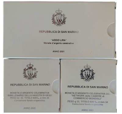 San Marino, serie numismatica 2000-2001 in argento 835‰ (Proof) con certificato di autenticità
