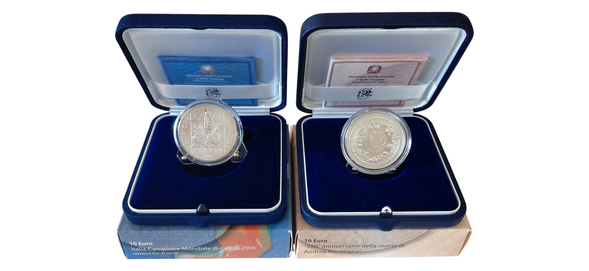 Italia, 2 monete da 10 Euro in argento 925‰ (44 g complessivi) – Campione mondiale di Calcio 2006...
