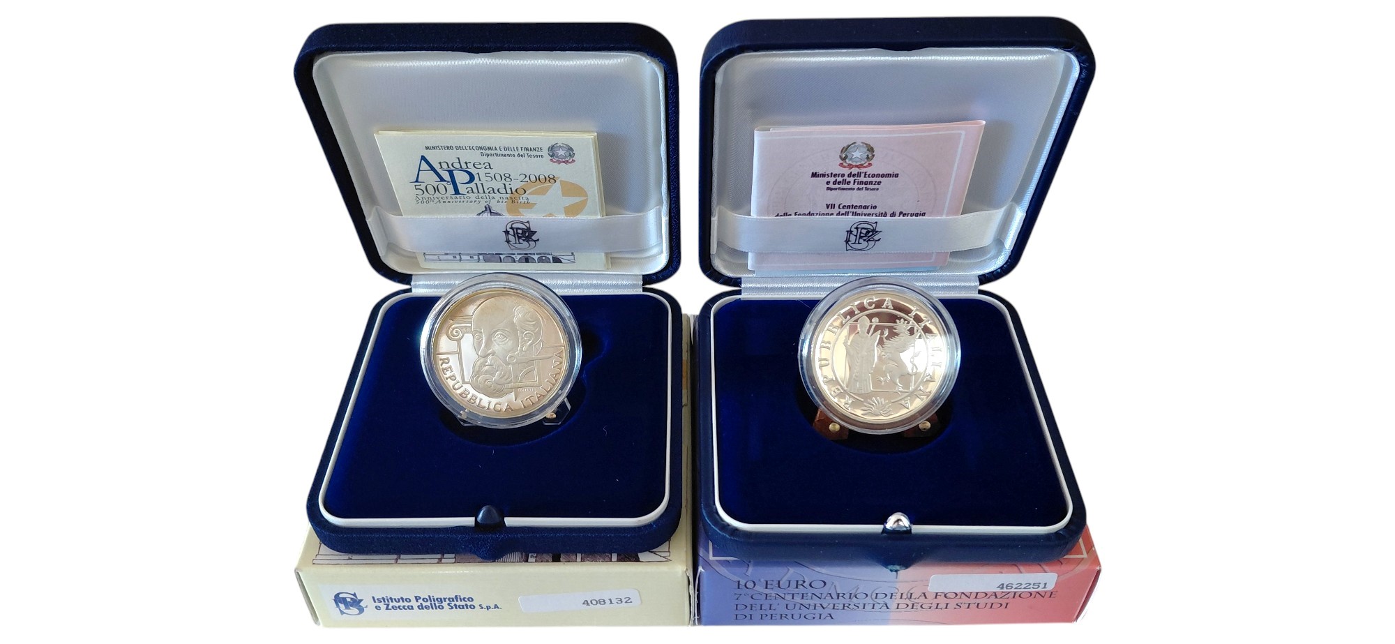 Cambi, Italia 2008, 2 monete da 10 Euro in argento 925‰ (Proof) commemorative