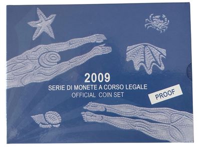 Italia, Divisionale in euro “Fondo Specchio” (Proof - PP), 2009, XIII Campionati mondiali di Nuot...