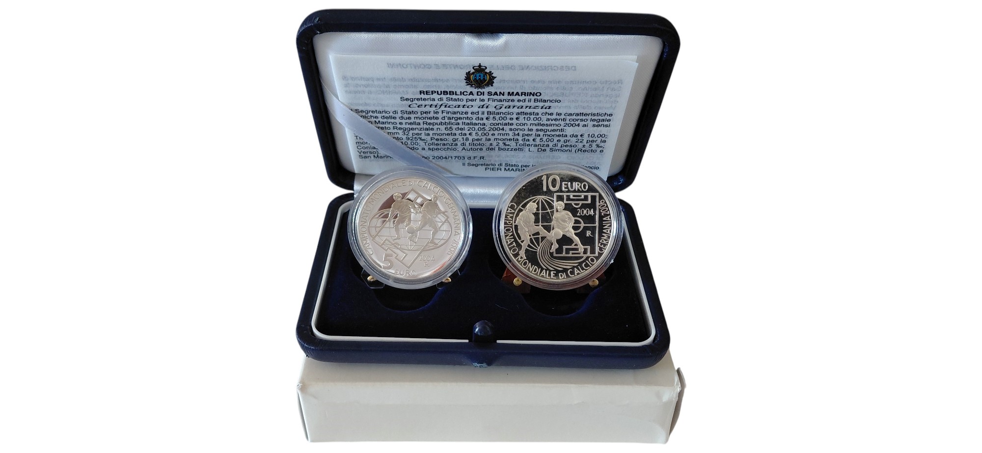 San Marino, dittico da 5 + 10 Euro “Fondo Specchio” (Proof), argento 925‰