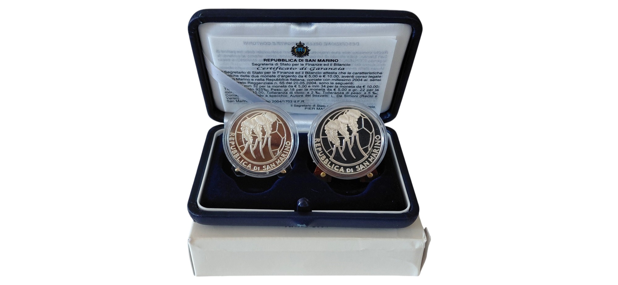 San Marino, dittico da 5 + 10 Euro “Fondo Specchio” (Proof), argento 925‰