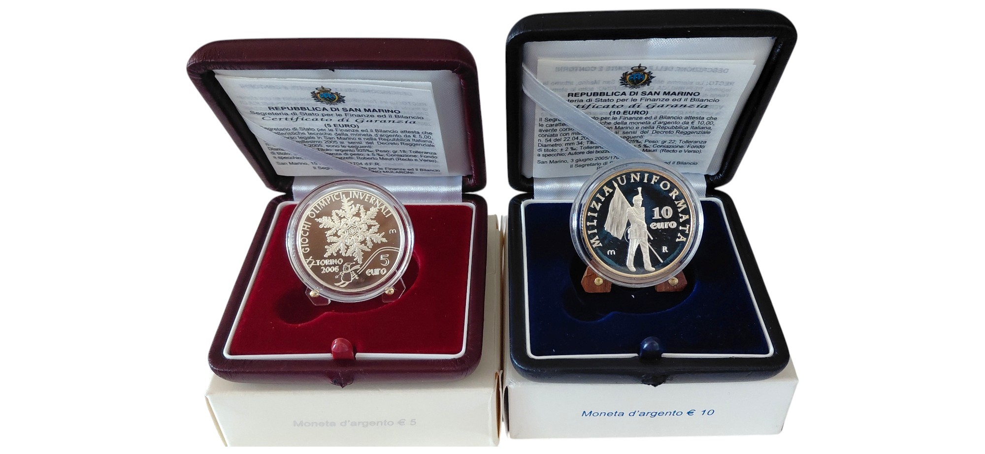 San Marino, Serie di monete commemorative in argento 925‰ (Proof), 2005–2006