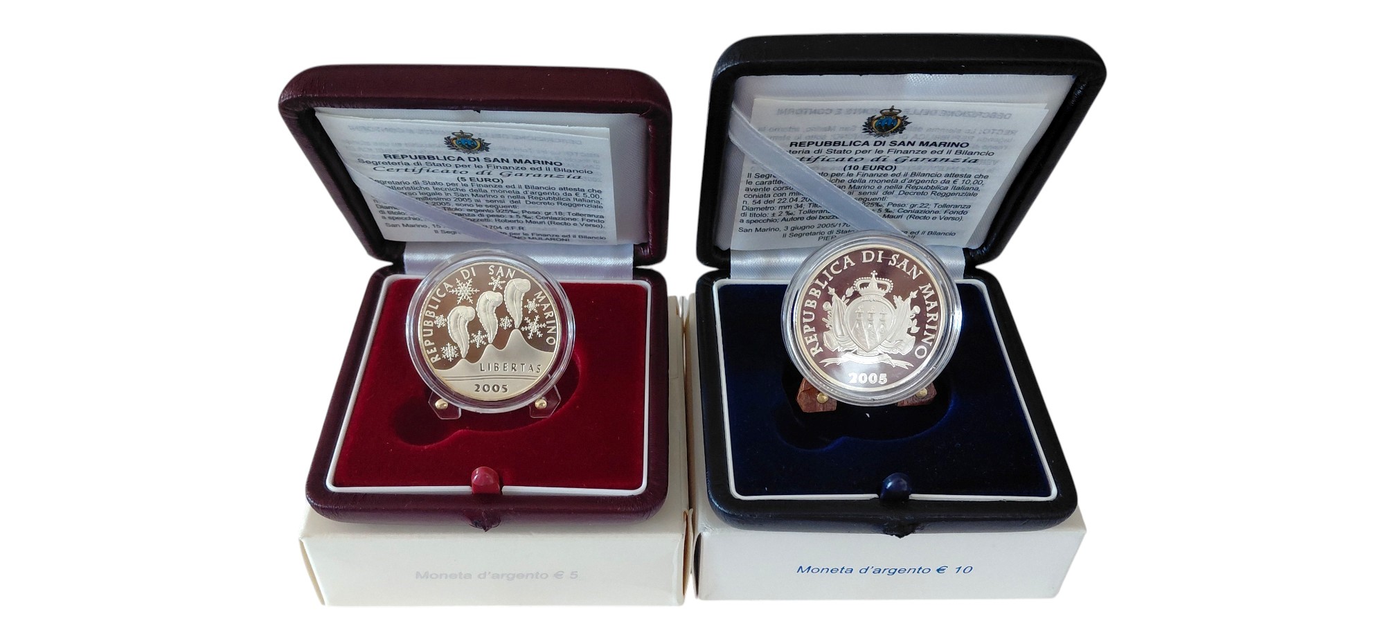 San Marino, Serie di monete commemorative in argento 925‰ (Proof), 2005–2006