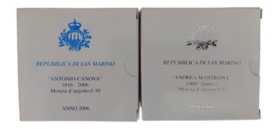 San Marino, 2006, 2 monete commemorative da 5+10 Euro in argento 925‰ (Proof) con certificato