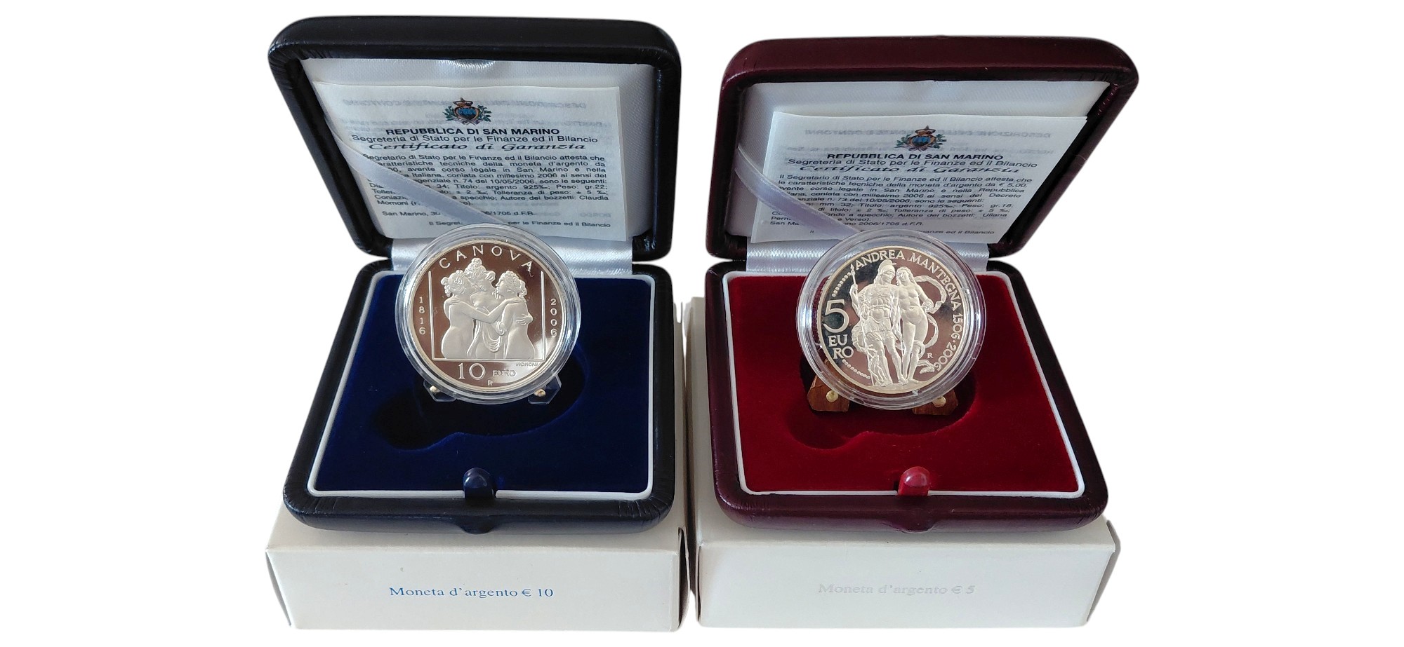 San Marino, 2006, 2 monete commemorative da 5+10 Euro in argento 925‰ (Proof) con certificato