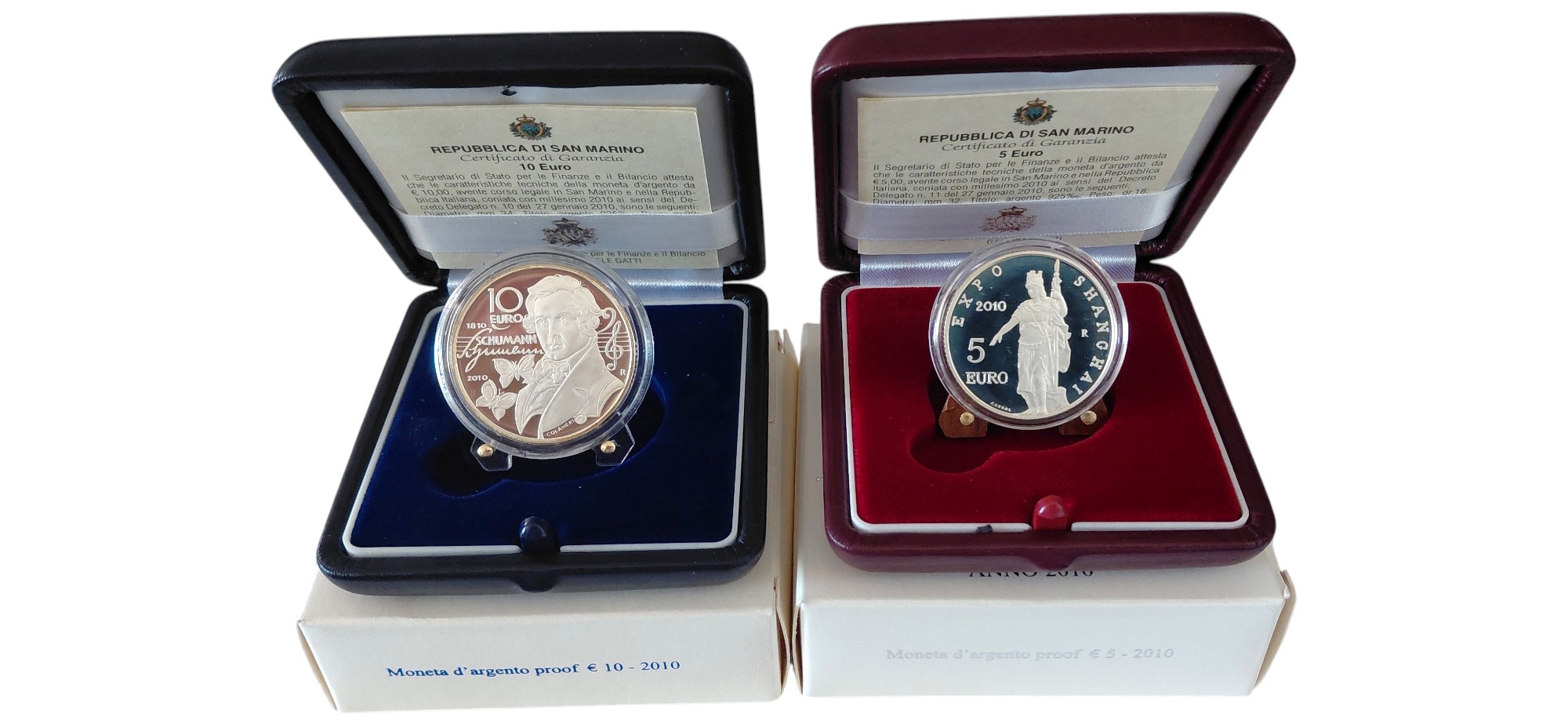 San Marino, 2010, 5 e 10 Euro FS, prova in argento 925‰ (doppia emissione, Expo Shanghai 2010 e R...