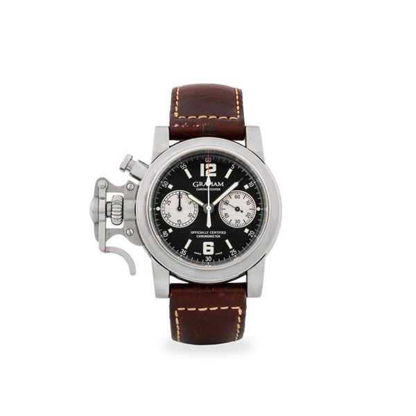 Chronofighter in acciaio, quadrante nero con contatori argentè al tre e al nove, con scatola originale, circa 2000