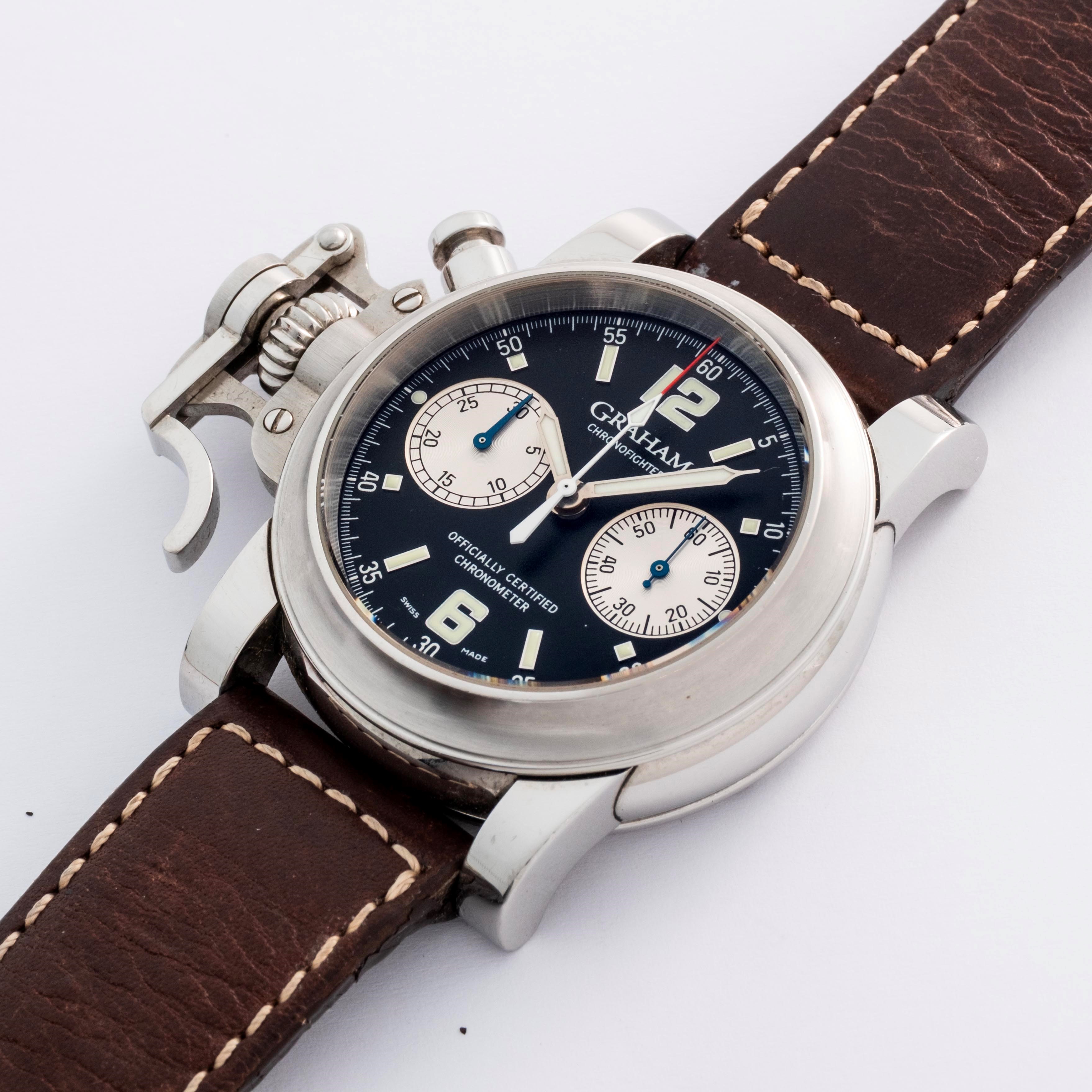 Graham - Chronofighter in acciaio con quadrante nero, movimento automatico calibro G1722