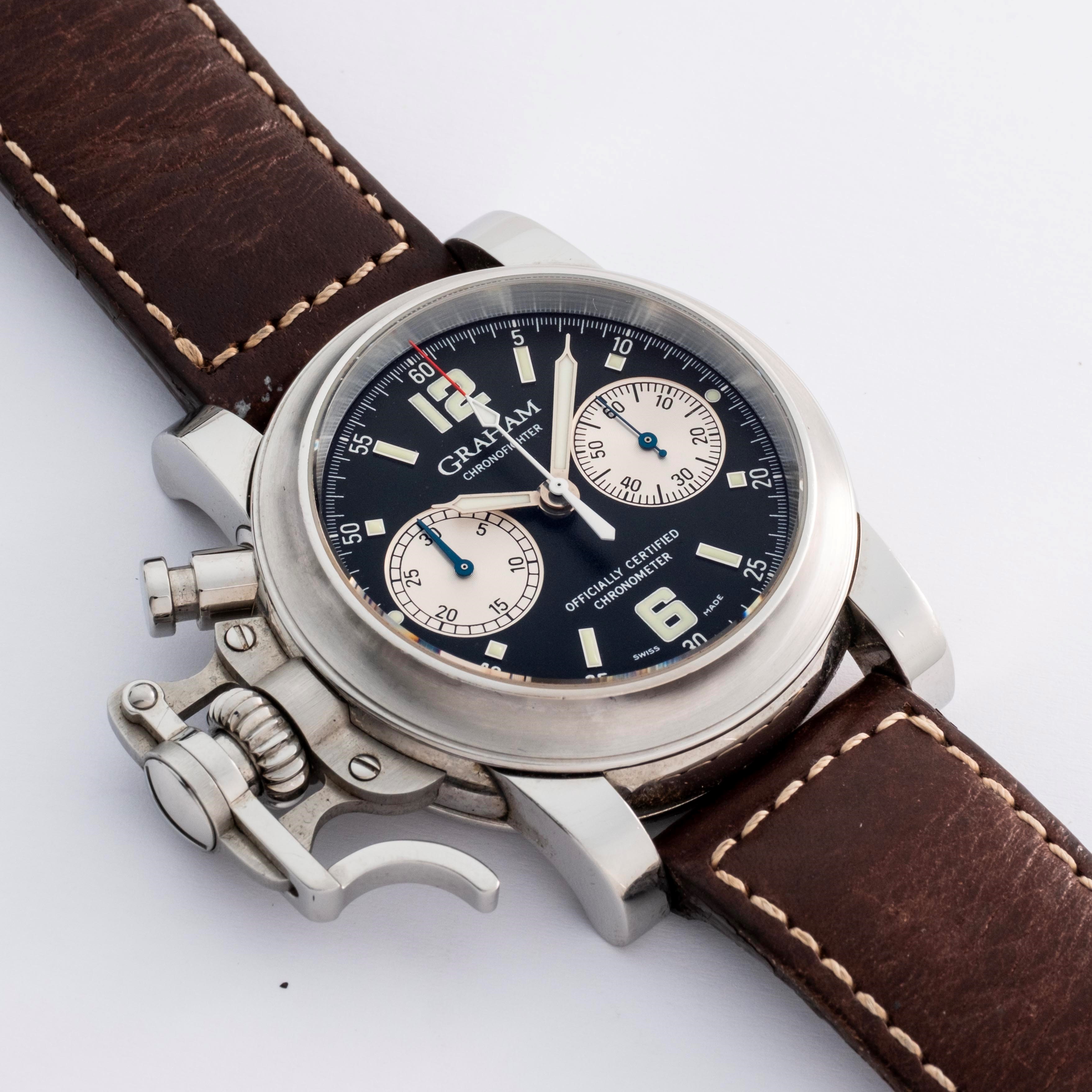 Graham - Chronofighter in acciaio con quadrante nero, movimento automatico calibro G1722