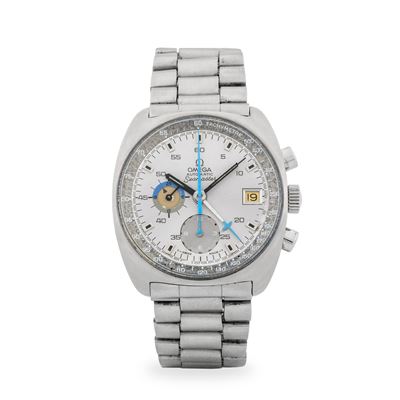 Cronografo Seamaster ref. 176.007 in acciaio con tasti a pompa, quadrante argentè e datario (circ...