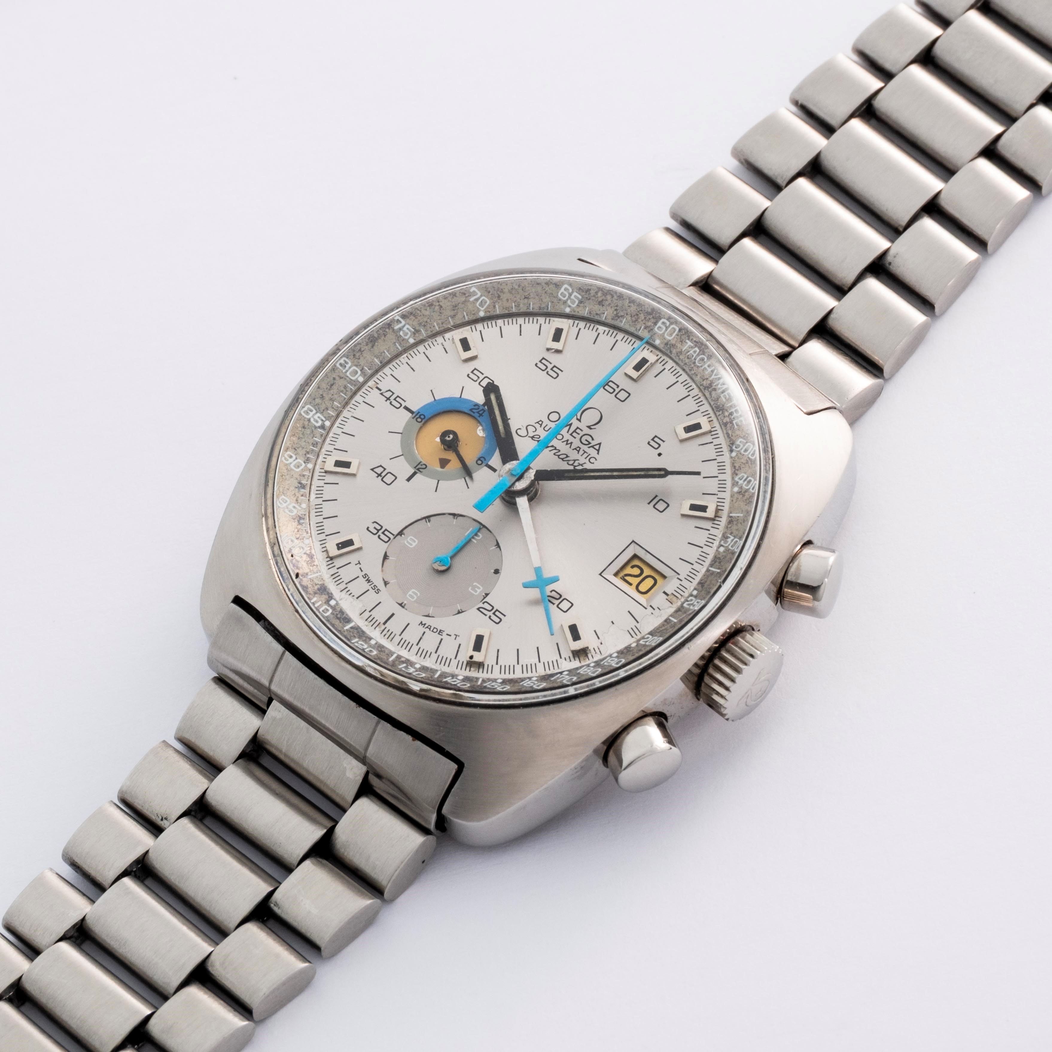 Omega - Cronografo Seamaster ref. 176.007 in acciaio con tasti a pompa, quadrante argentè e datar...