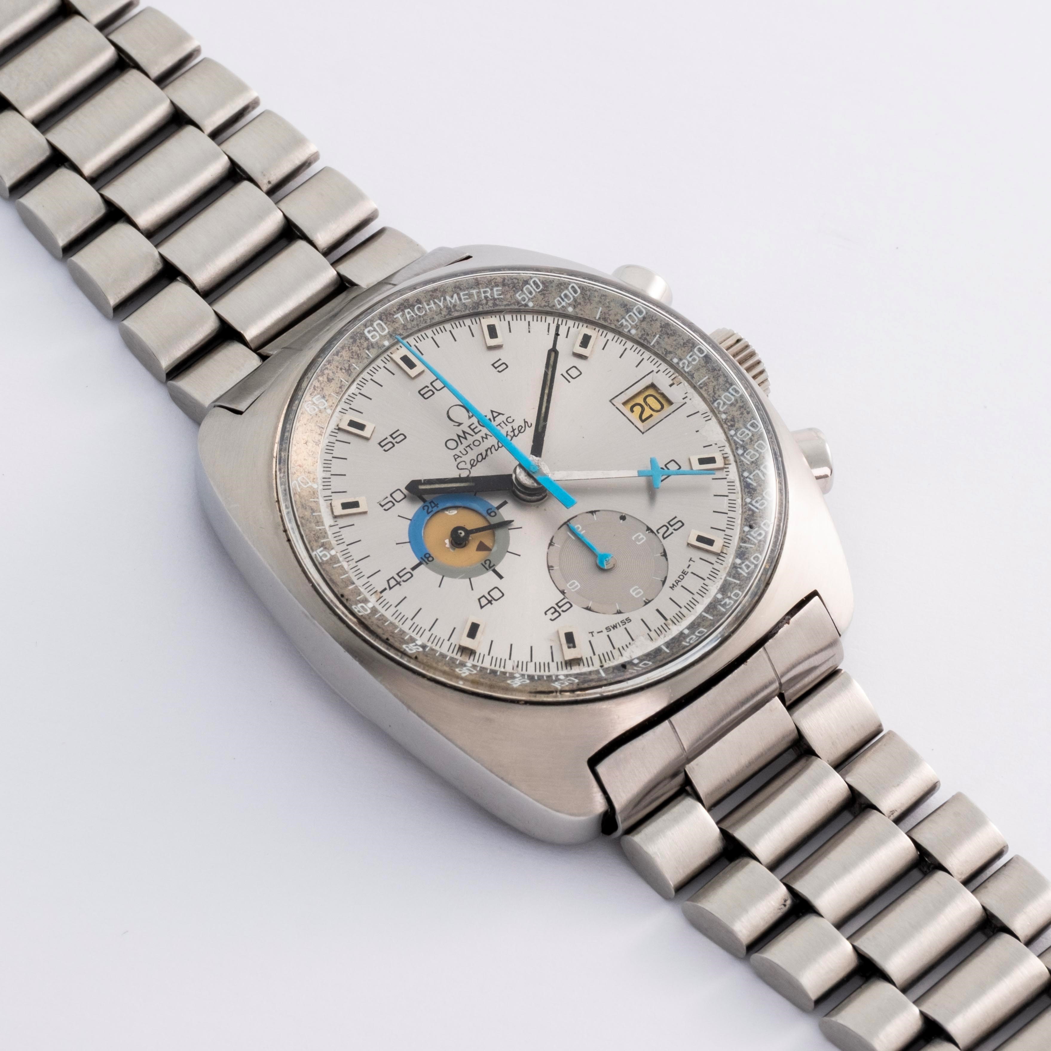 Omega - Cronografo Seamaster ref. 176.007 in acciaio con tasti a pompa, quadrante argentè e datar...