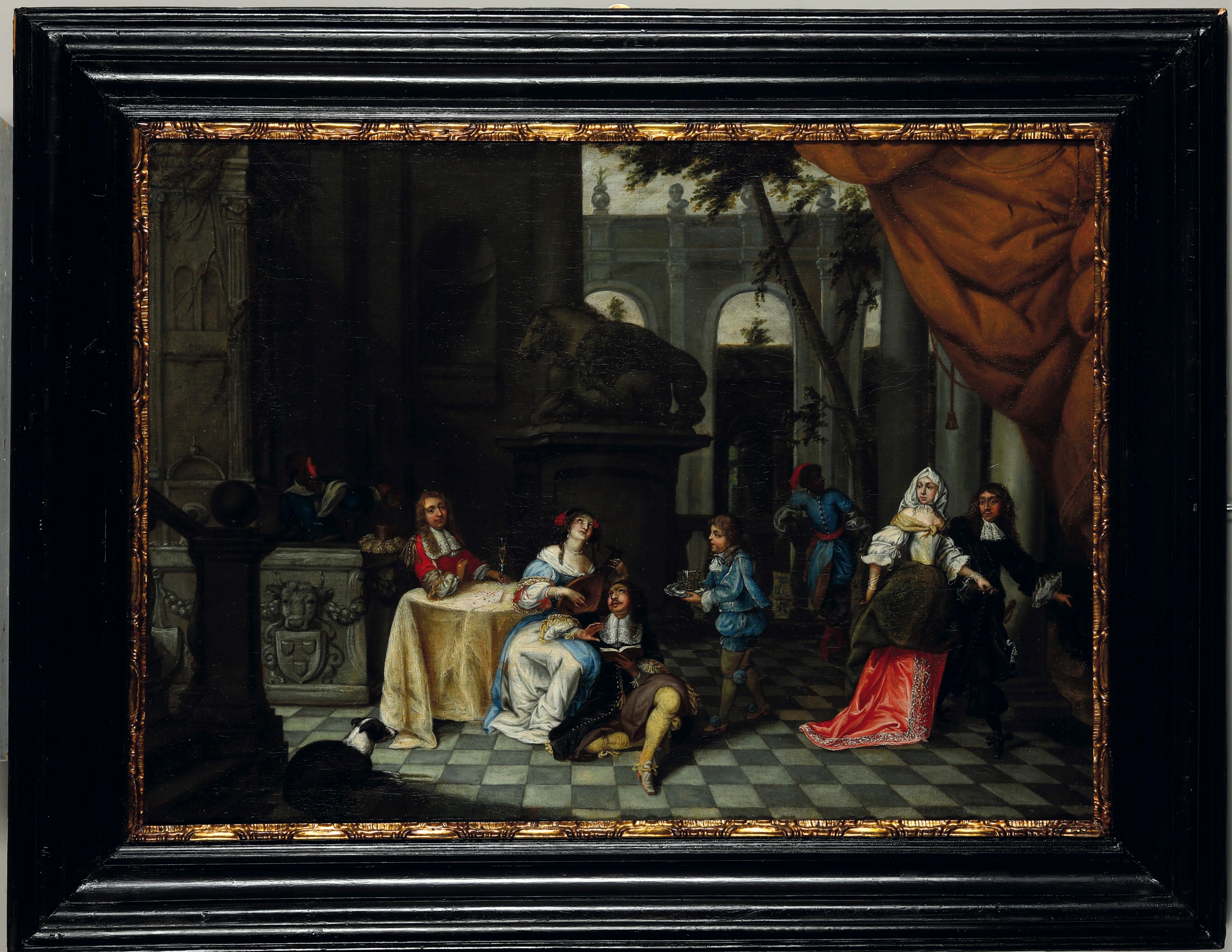 Jan Baptist Monteyne (attivo Ad Anversa Intorno al 1717-1718) - Scena galante in giardino, olio s...