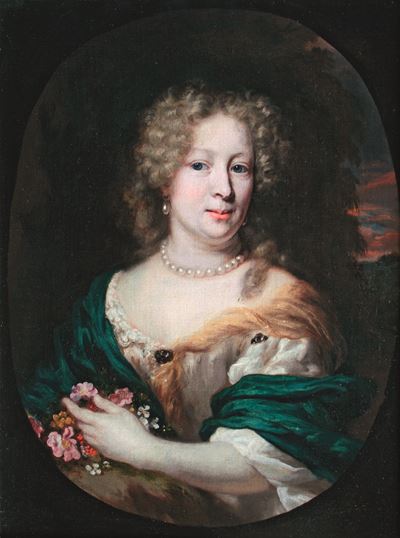 Ritratto di gentildonna con mazzo di fiori, olio su tela
