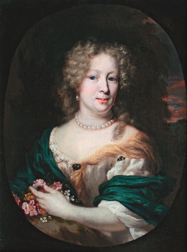 Nicolaes Maes - Ritratto di gentildonna con mazzo di fiori