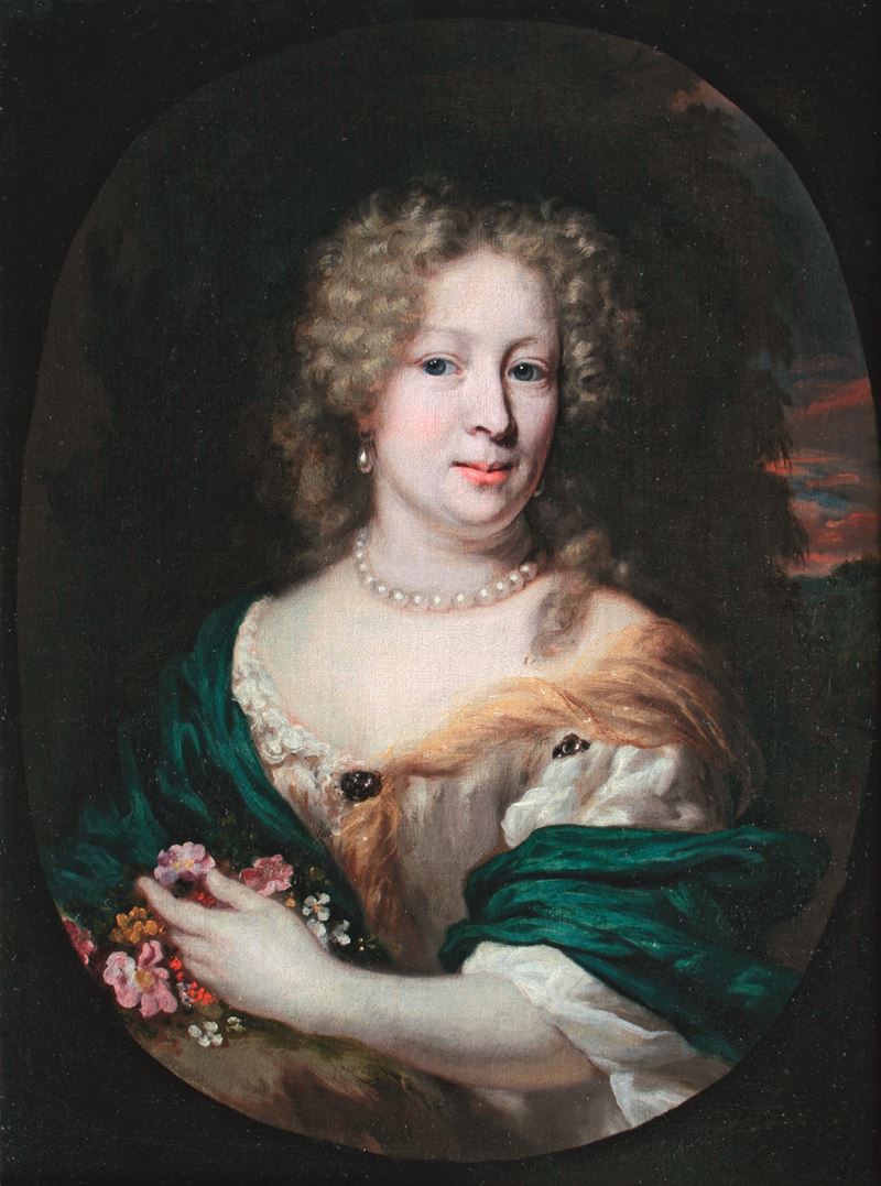 Nicolaes Maes : Ritratto di gentildonna con mazzo di fiori  - olio su tela - Asta Old Masters Paintings - Cambi Casa d'Aste
