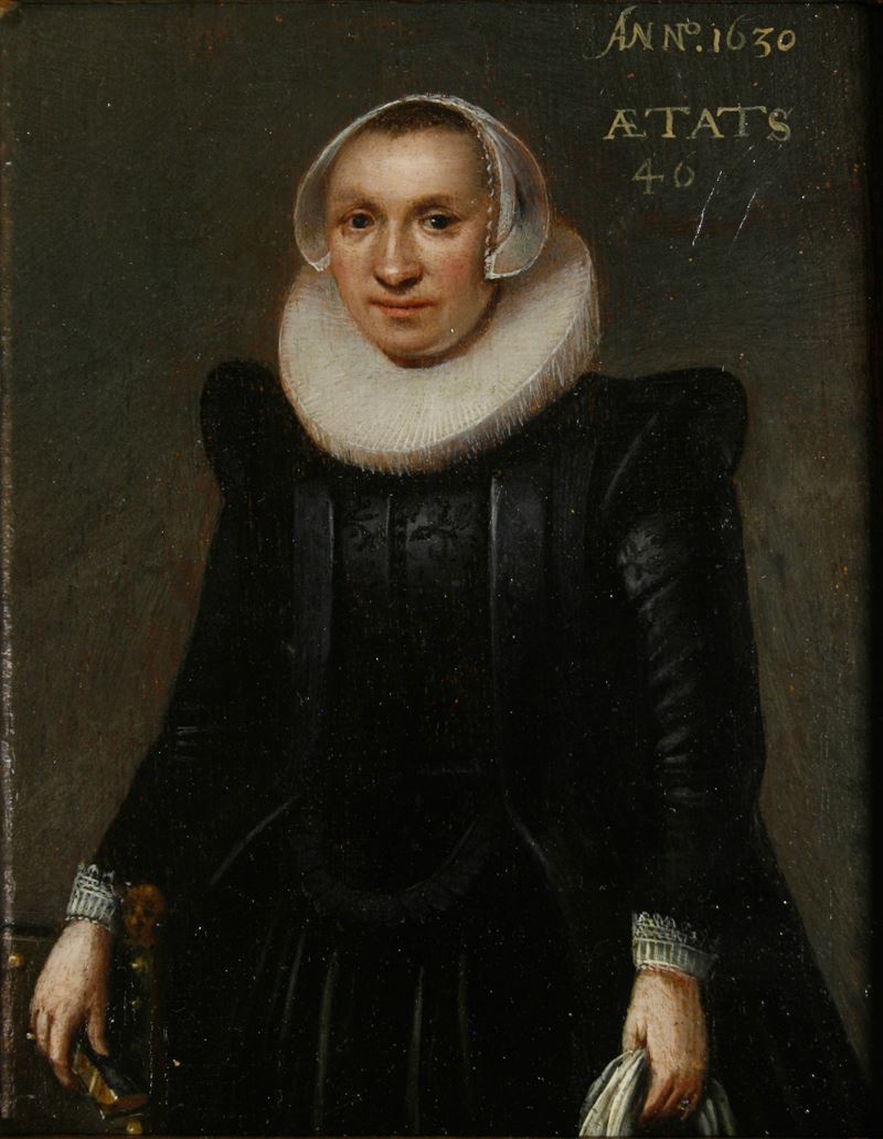 Scuola del XVII secolo Ritratto di gentildonna  - olio su tavola - Asta Dipinti Antichi - Cambi Casa d'Aste