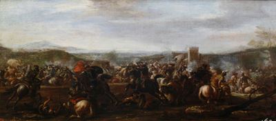 Scontro tra Cristiani e Saraceni, olio su tela