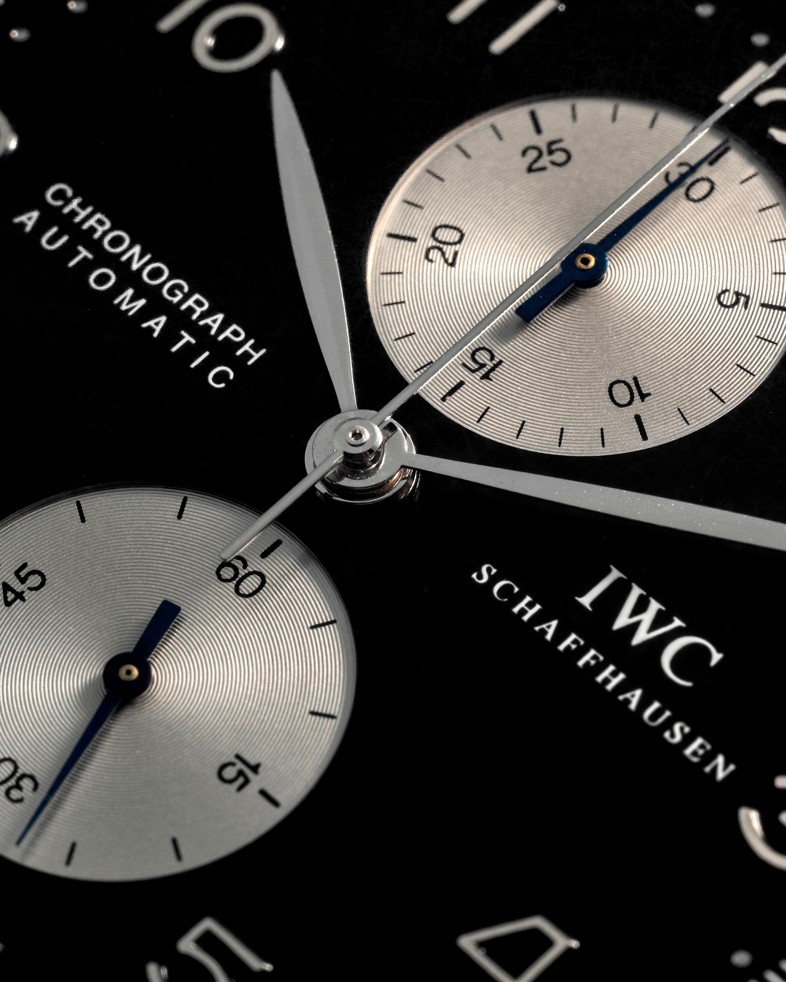 Iwc - Cronografo Portoghese ref. 3714, acciaio, quadrante nero con contatori argentè
