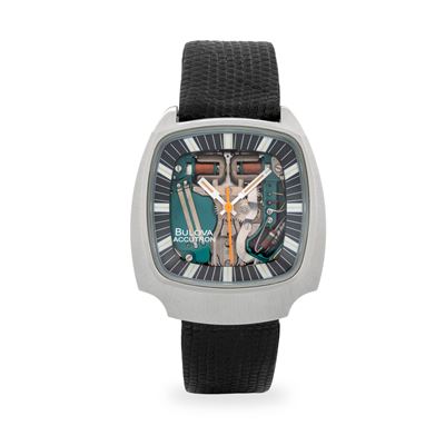 Accutron Spaceview Anniversario 1975, acciaio, quadrante scheletrato, circa 1970
