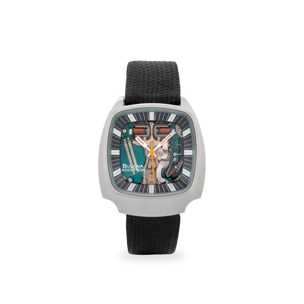 Accutron Spaceview Anniversario 1975 in acciaio, quadrante scheletrato, circa 1970