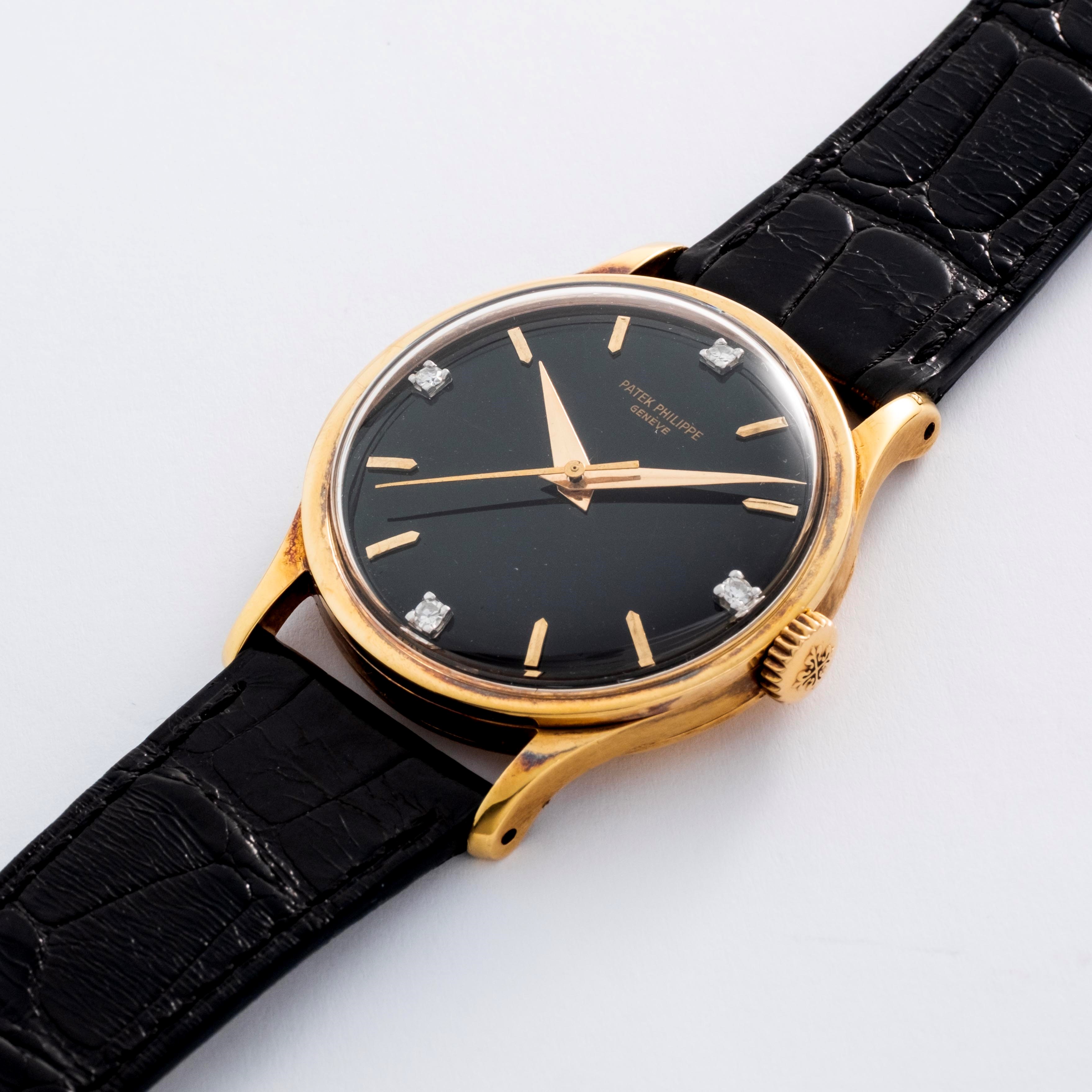 Patek Philippe - Calatrava ref. 570 in oro giallo 18k con quadrante nero lucido a specchio e diam...