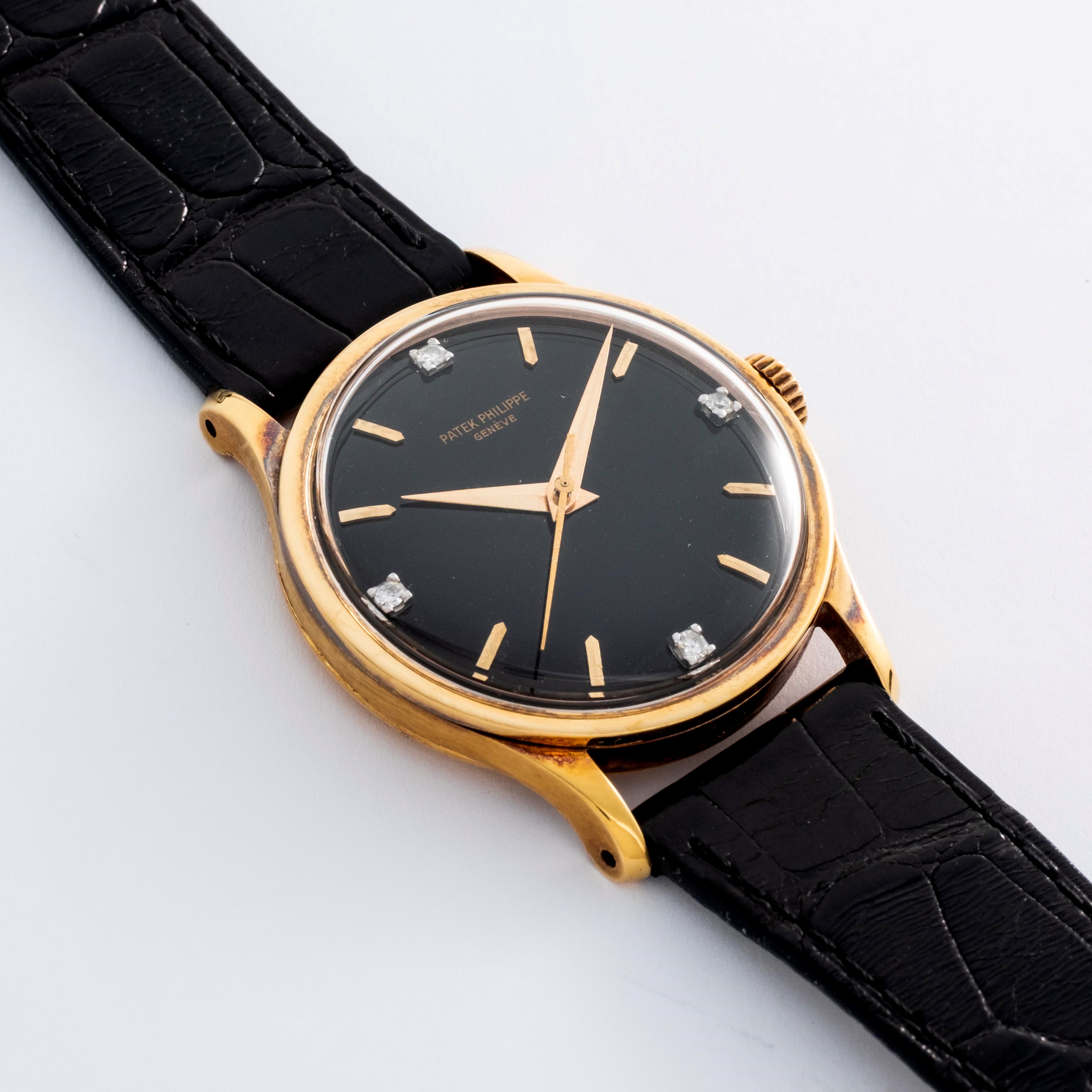Patek Philippe - Calatrava ref. 570 in oro giallo 18k con quadrante nero lucido a specchio e diam...