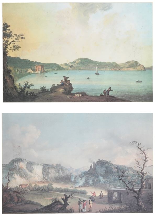Coppia di stampe con vedute napoletane