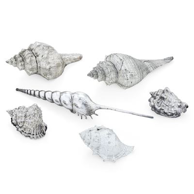 Conchiglie decorative, sei pezzi, rivestite in argento (Italia, XX-XXI secolo)