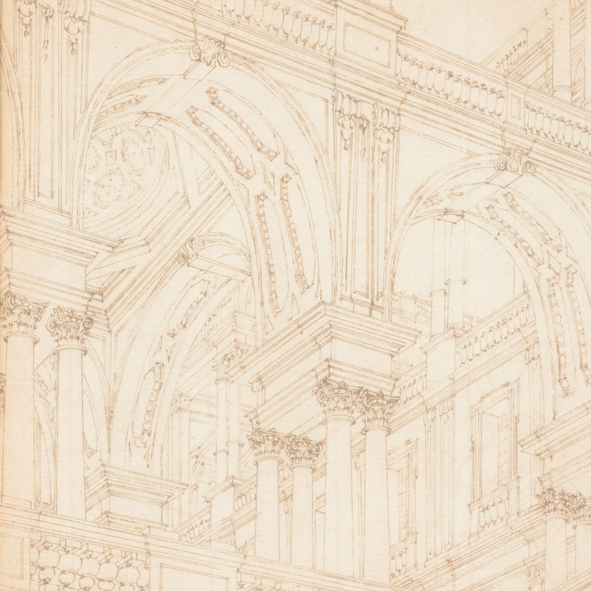Ferdinando Galli Detto Ferdinando Galli da Bibbiena - Scenografia architettonica con portici, vol...