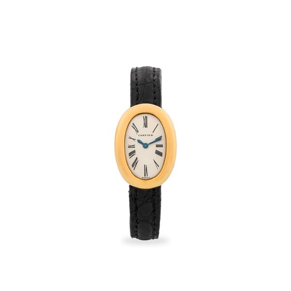 Bagnoire Paris Vintage Duoplan in oro giallo 18k, quadrante argentè con numeri Romani, con garanzia originale, circa 1986