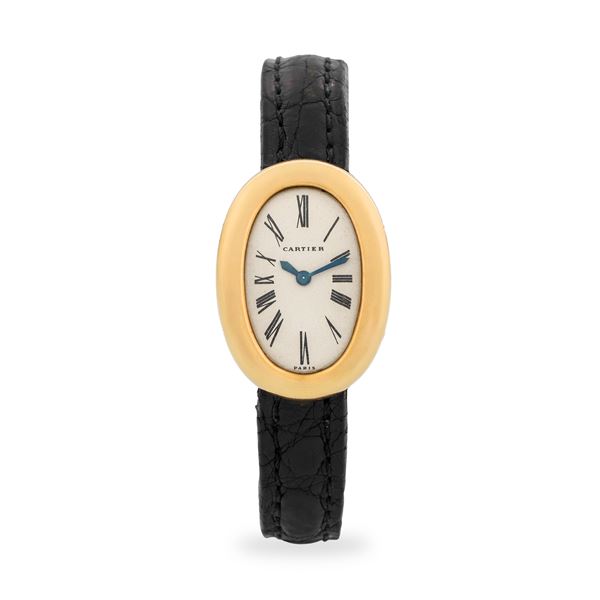 Cartier - Bagnoire Paris Vintage Duoplan in oro giallo 18k, quadrante argentè con numeri Romani, con garanzia originale, circa 1986