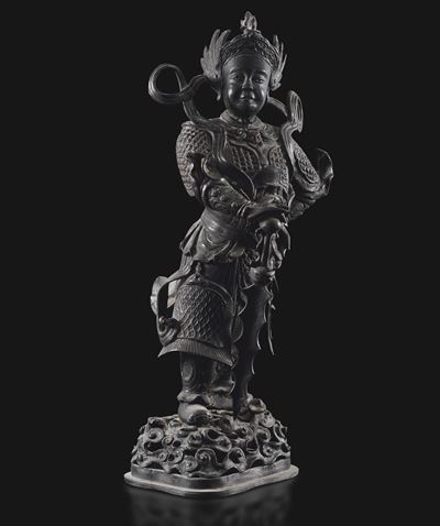 Skanda Bodhisattva, Grande figura in bronzo, Dinastia Ming (XVII secolo)