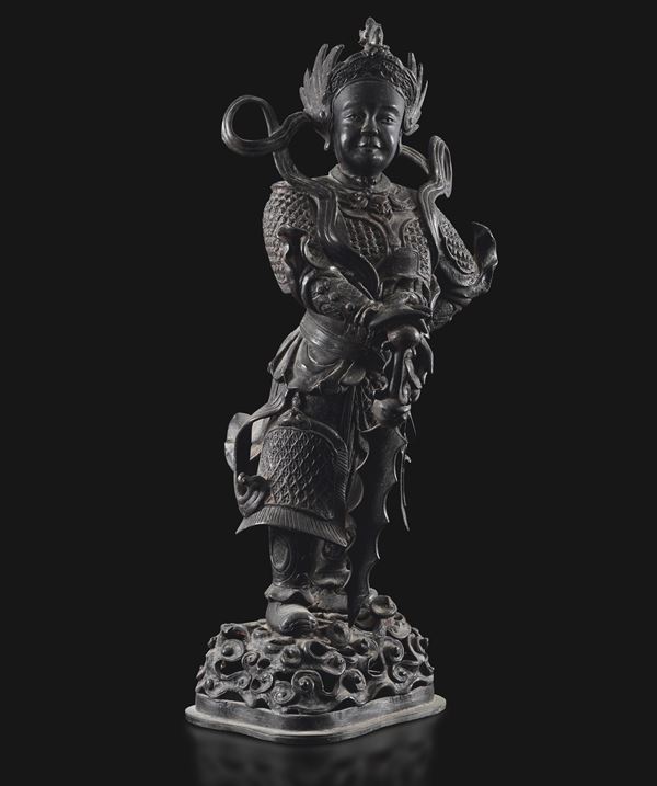 Grande figura di Skanda Bodhisattva in bronzo, Cina, Dinastia Ming, XVII secolo