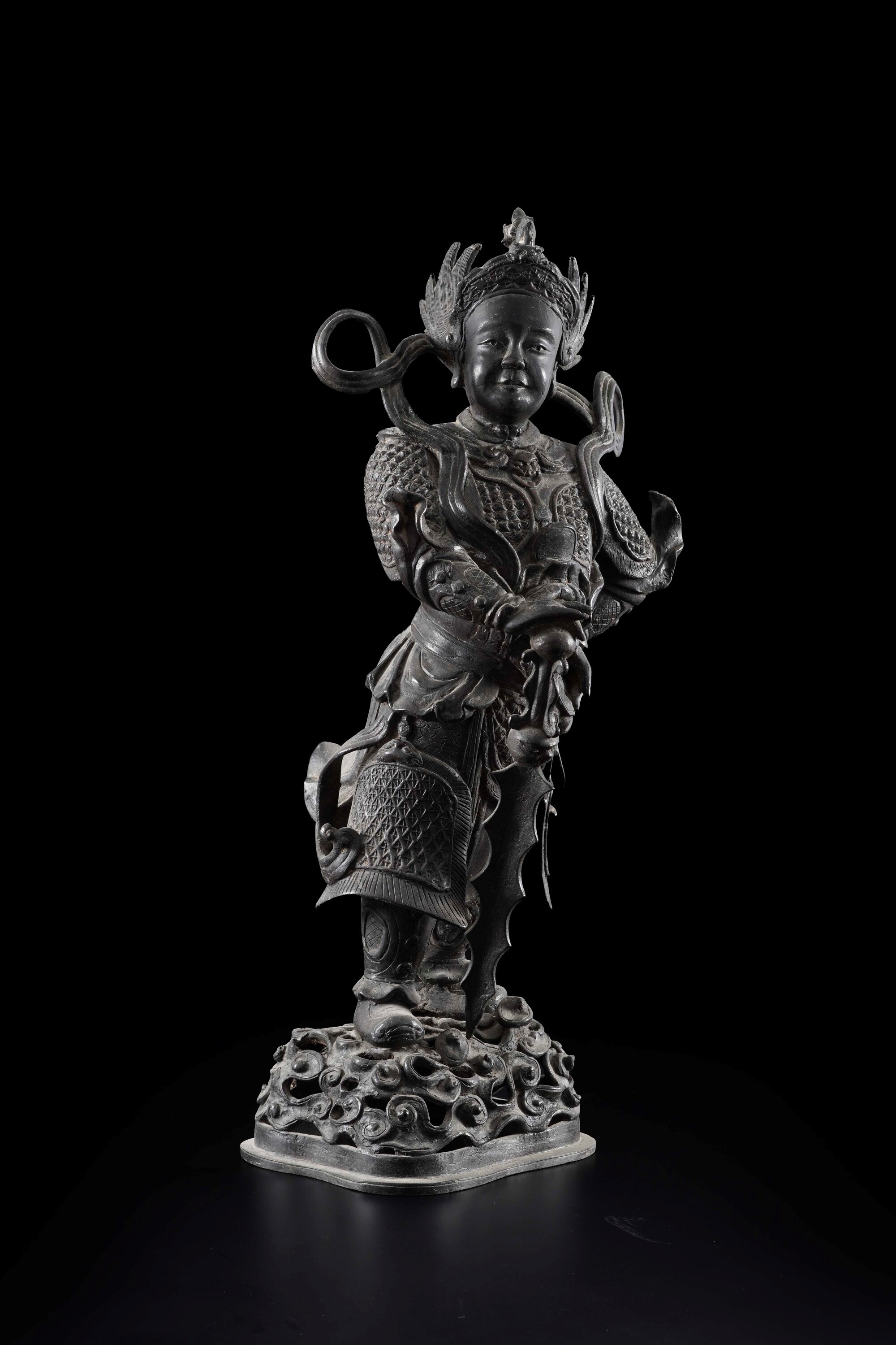 Skanda Bodhisattva, Grande figura in bronzo, Dinastia Ming (XVII secolo)