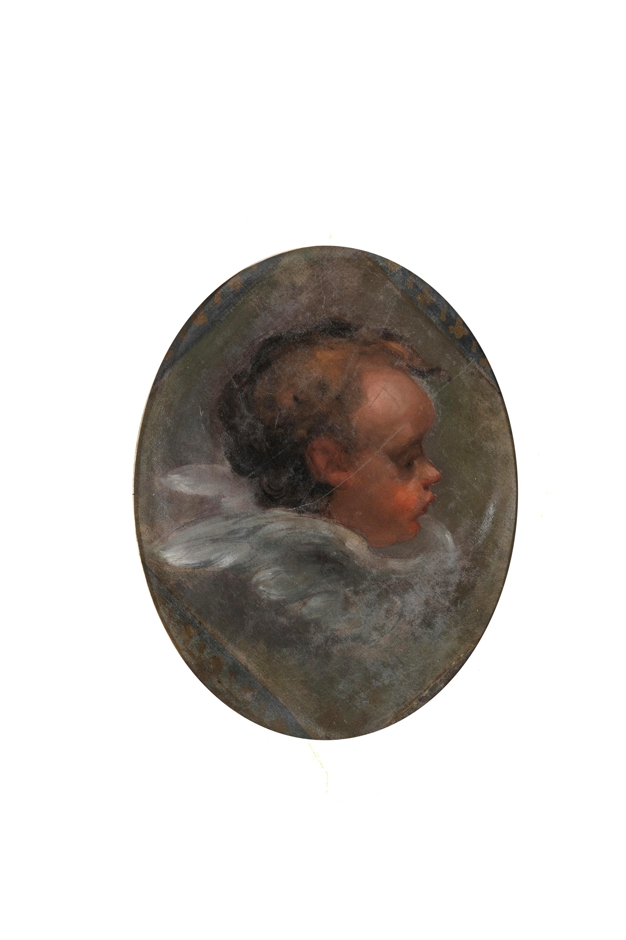 Scuola del XVIII-XIX secolo, Angioletto, olio su tela ovale