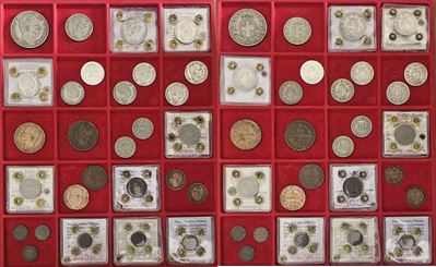 Regno d’Italia (Umberto I, 1878-1900), lotto di 28 monete in argento, nichel e rame