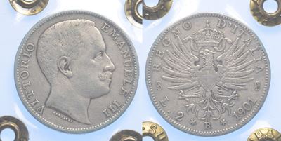 Vittorio Emanuele III di Savoia, 2 Lire 1901 (Regno d’Italia) con aquila sabauda, argento