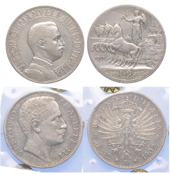REGNO D'ITALIA. VITTORIO EMANUELE III DI SAVOIA, 1900-1946. Lotto di 2 monete in argento.