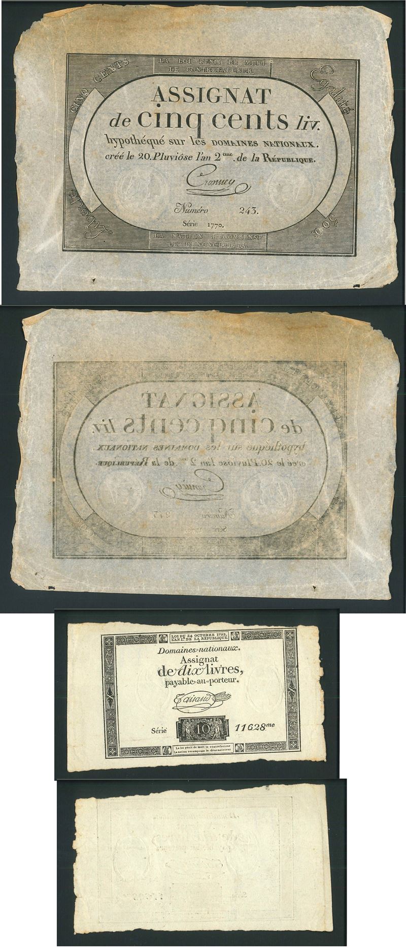 FRANCIA ASSIGNAT. Lotto di 2 banconote.  - Asta Numismatica Light - Cambi Casa d'Aste