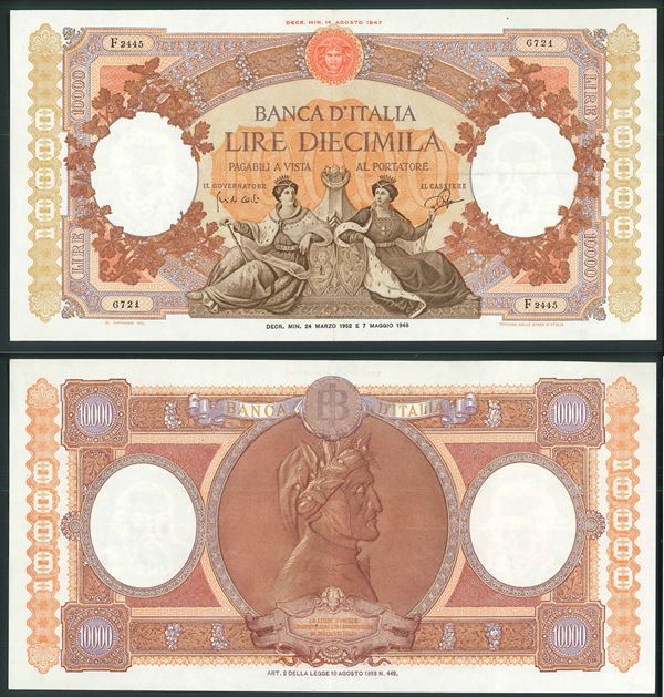 ITALIA REPUBBLICA. 10.000 Lire Regine del Mare 24/3/1962.