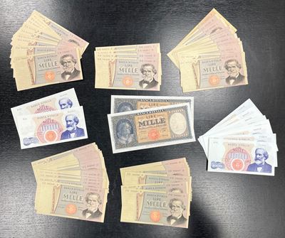 Italia Repubblica, Lotto di 100 banconote da 1.000 Lire (1971 e serie G. Verdi, vari tipi)